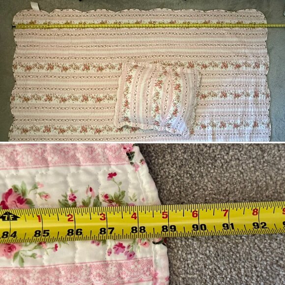 Floral Quilt Twin Full Pink Green Reversible Bedding and Pillow Sham Cottage - Picture 13 of 14